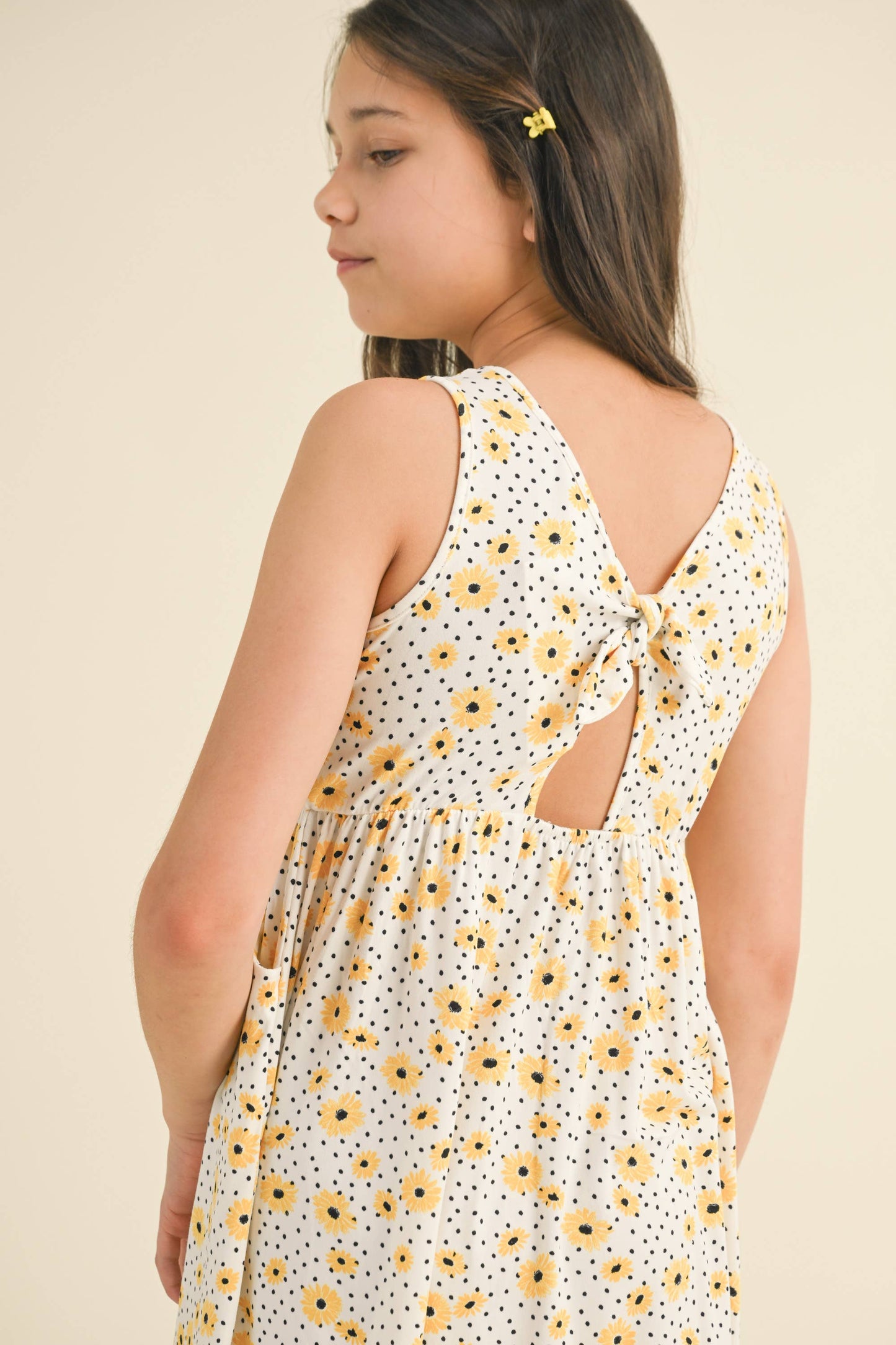 KIDS FLORAL SLEEVELESS TIE BACK KNIT DRESS KD596YL (7-12)