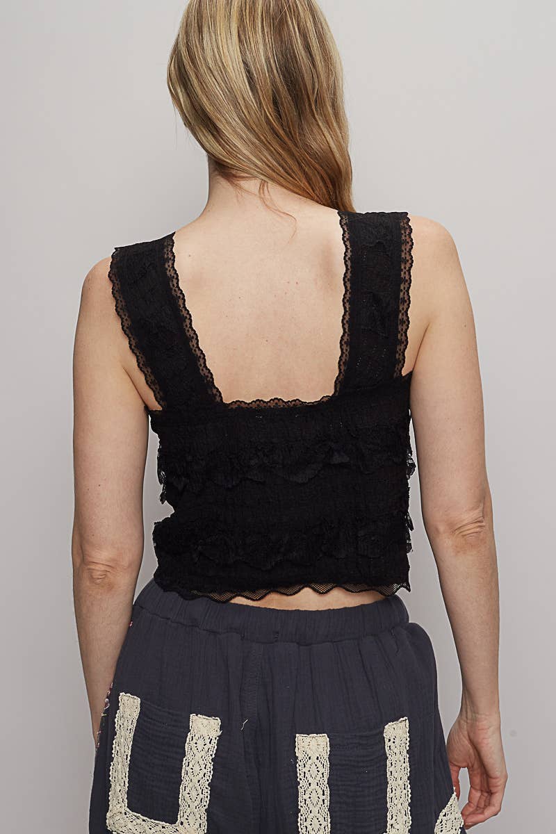 V-neck sleeveless cropped woven lace top
