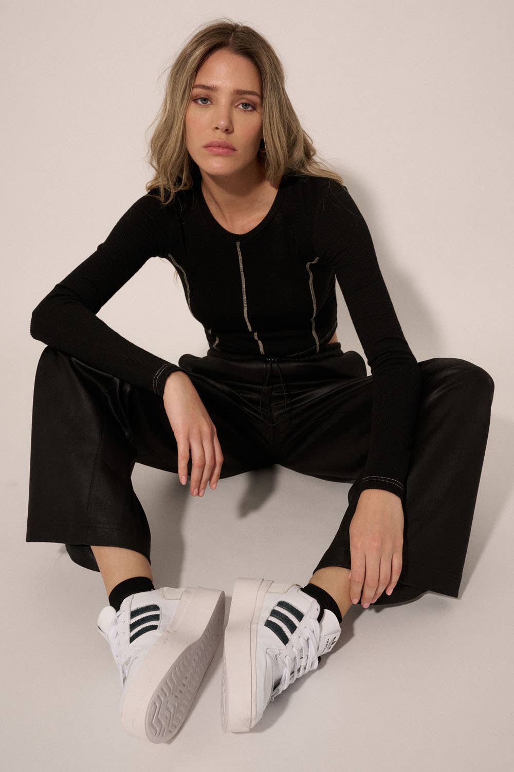 Faux Leather Side Pocket Elastic Waist Pants