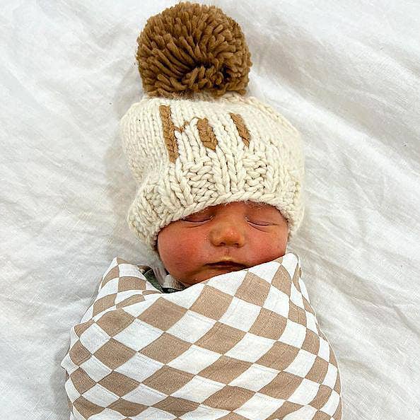 Hi. Pecan Hand Knit Beanie Hat Baby & Kids