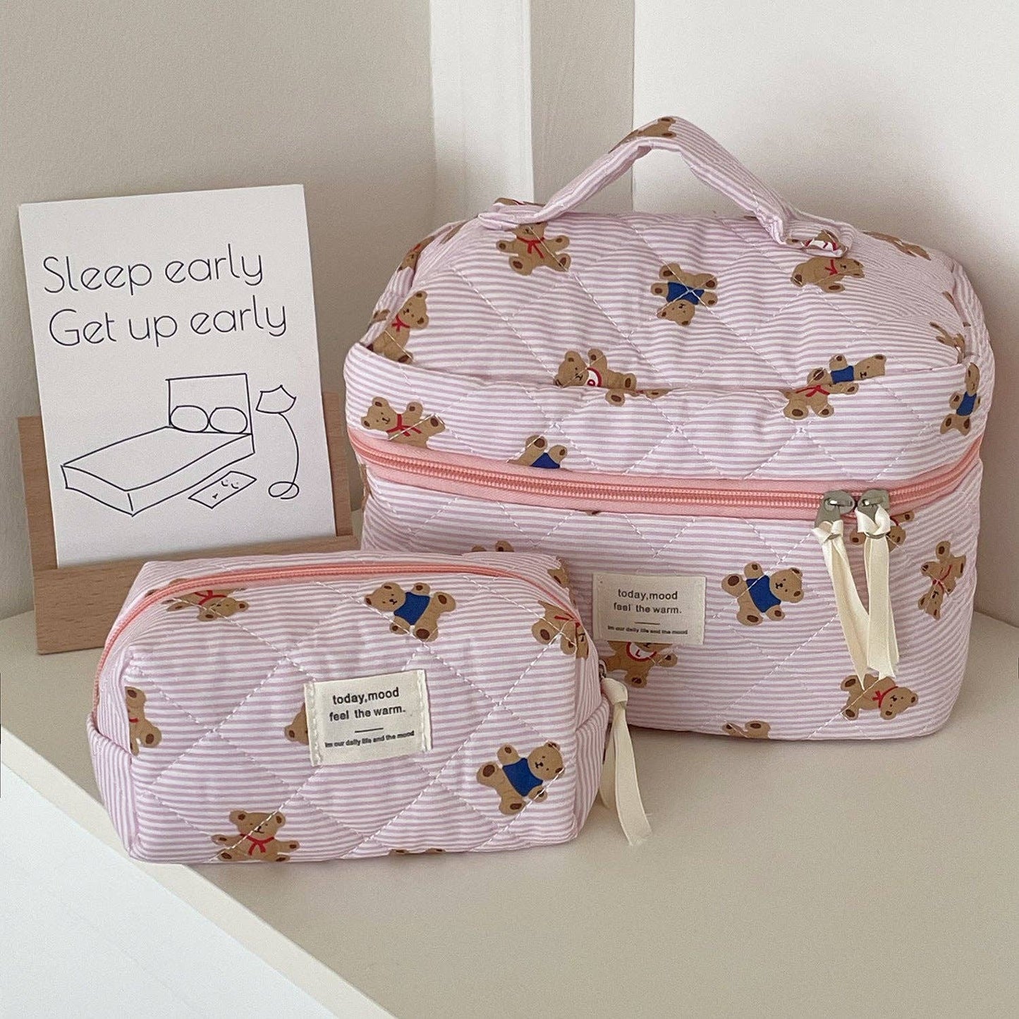 Cute Bear Print Striped Make Up Bag DP25A555