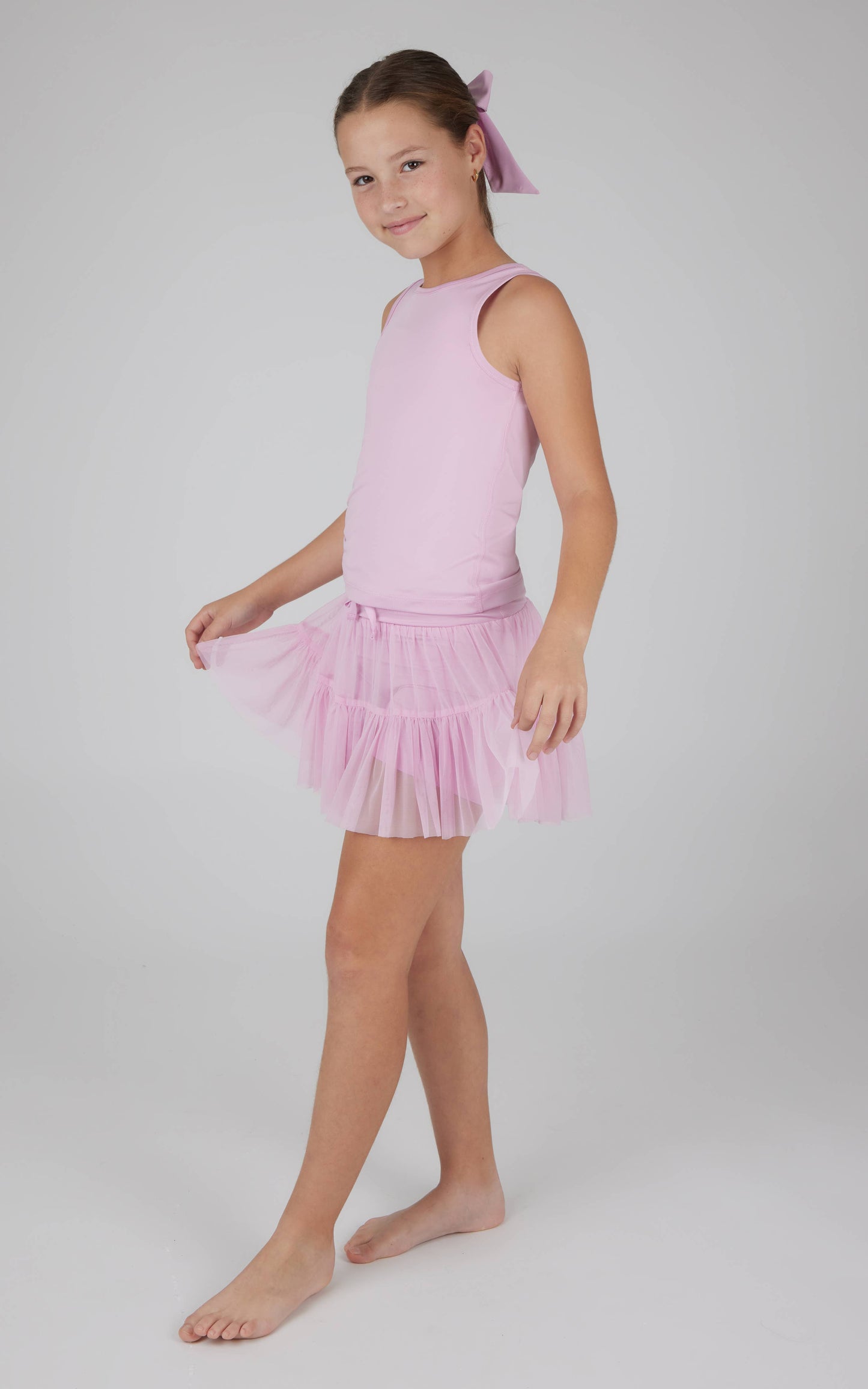 Girls Tank, Mesh Jersey Ruffle Skort, Scrunchie - 3 pc set