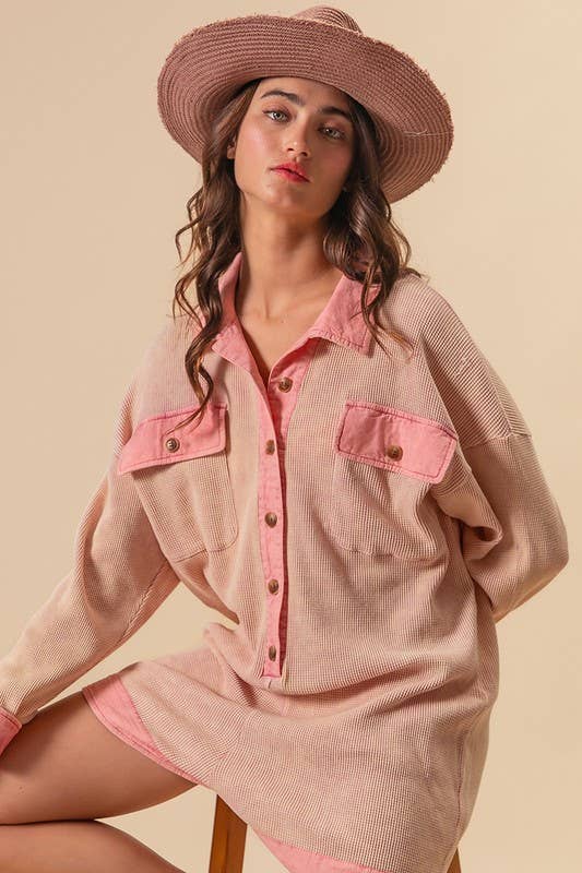 Vintage Washed Waffle Thermal Half Buttoned Romper