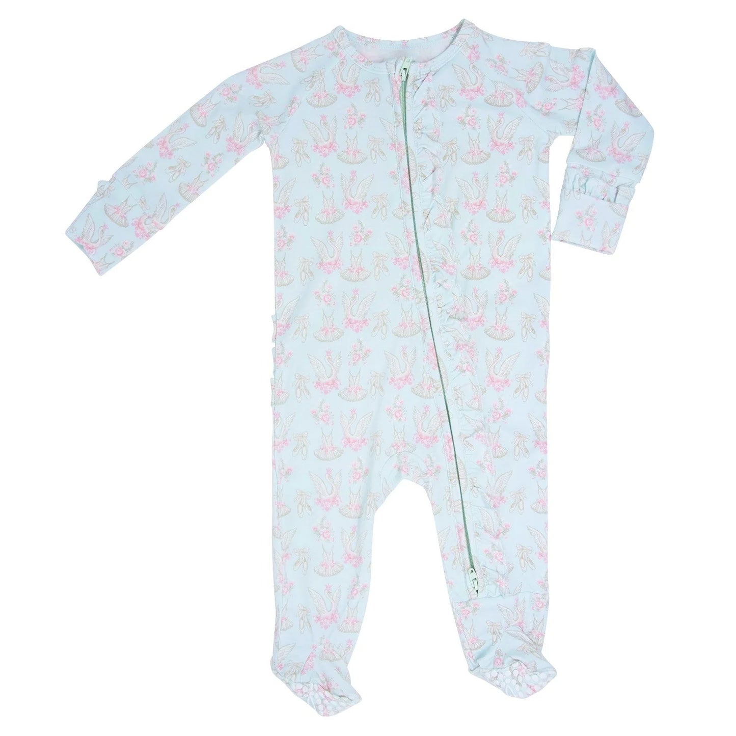 Ruffle Baby Footie Pajamas - Dancing Swan - Sweet Bamboo