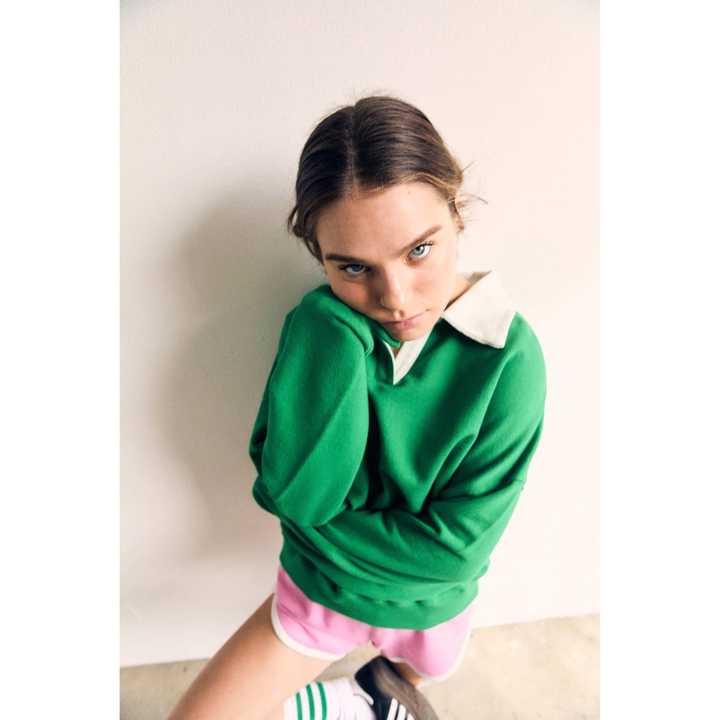Contrast Collar Pink Oversized Sweatshirt - The Blank Lab
