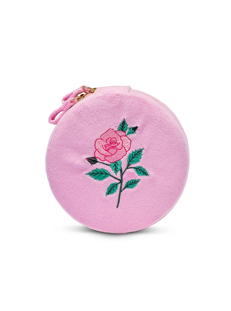 Velvet Jewelry Zip Case / Travel Organizer - Rose - Pink