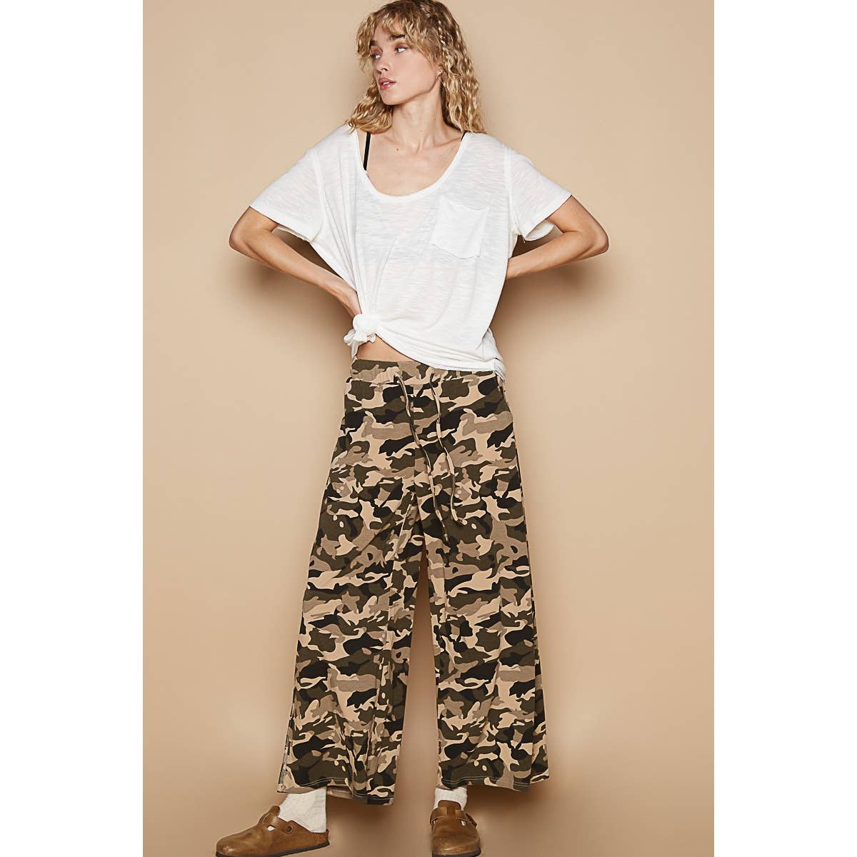 Vintage washed stretchable waist band casual pants