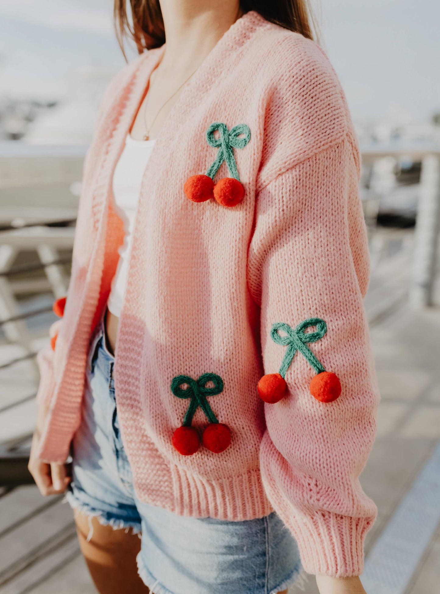 Cherry Long Sleeve Knit Cardigan Sweater