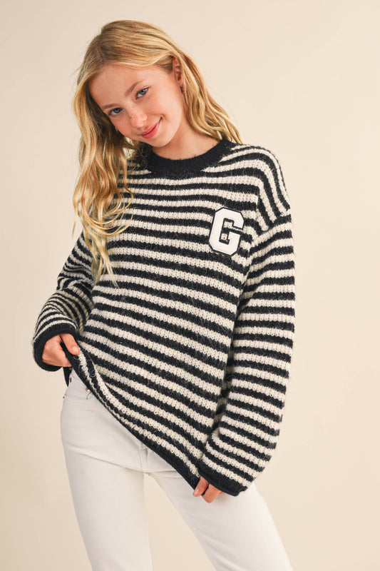 TWEEN KIDS GIRLS Stripped Letter Pattern SWEATER (7-14)