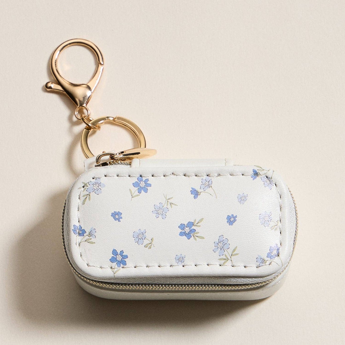 Floral Travel Jewelry Case Keychain – Mini Zipper Organizer with Ring Holder