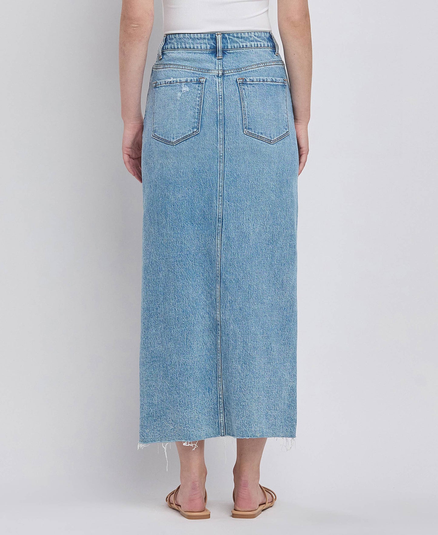 CRISS CROSS FRONT SLIT MAXI DENIM SKIRT T6490