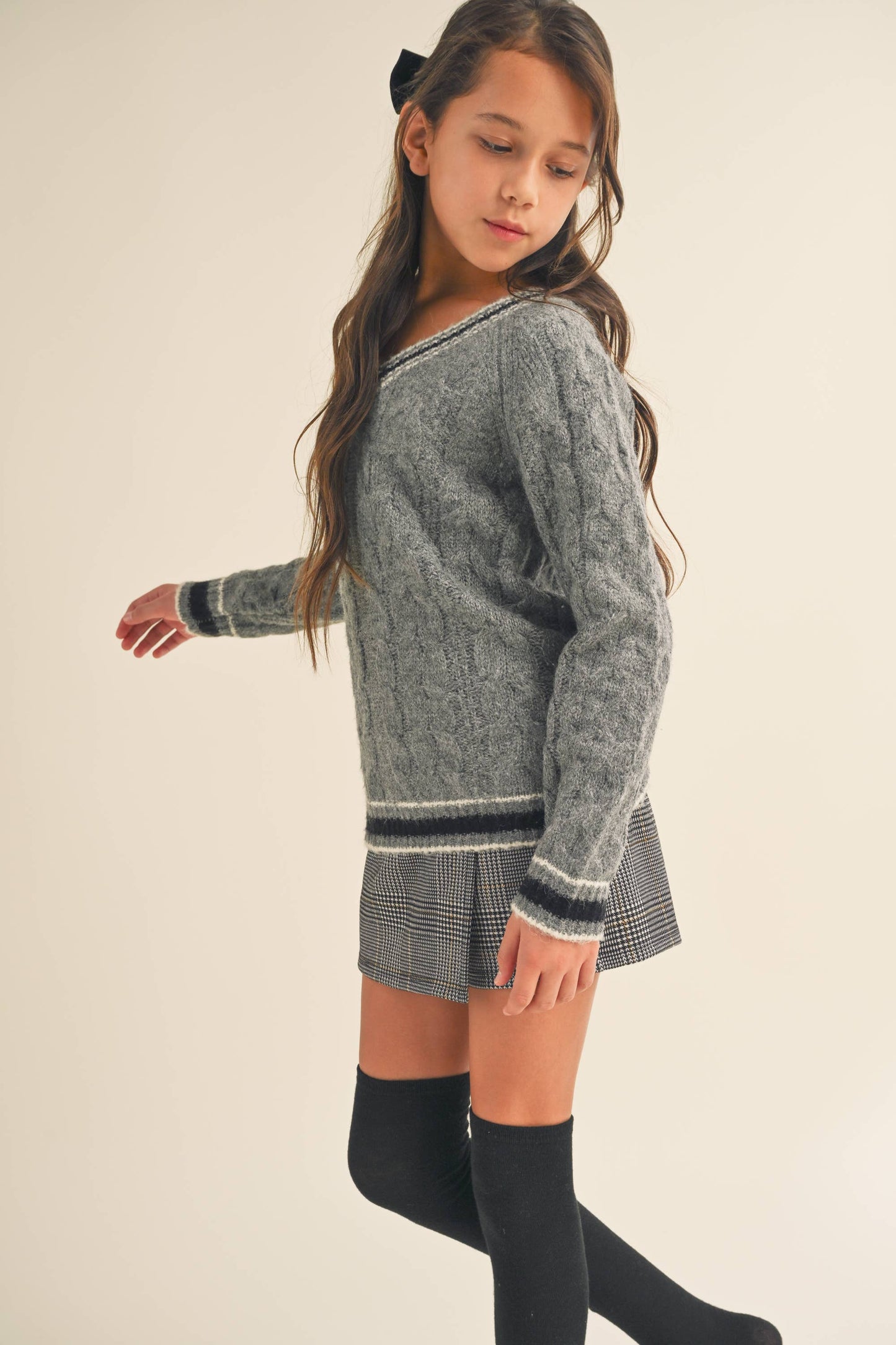 TWEEN KIDS GIRLS Preppy V Neck SWEATER