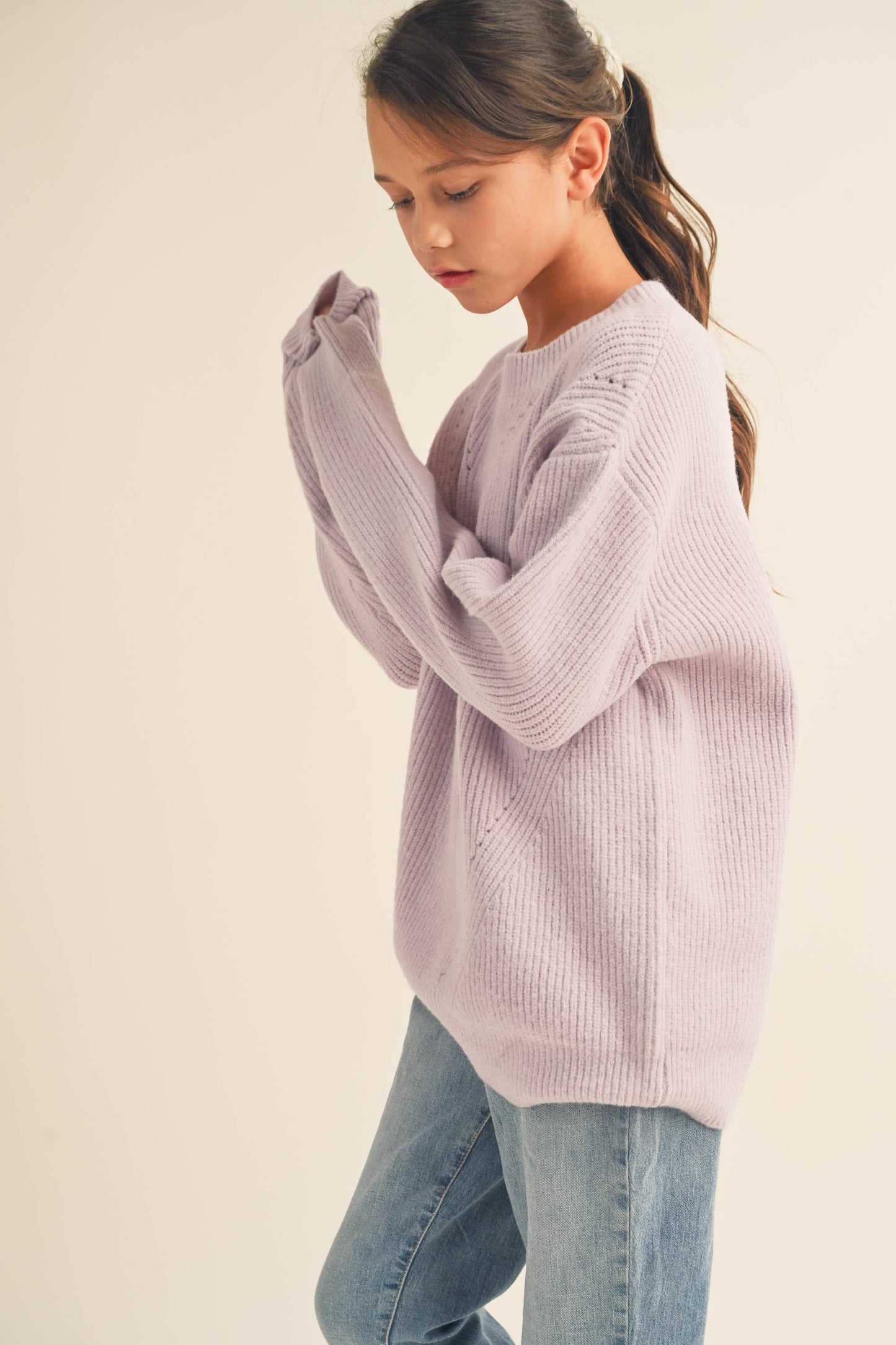 Long Lined Chunky Jumper Top Trendy SWEATER