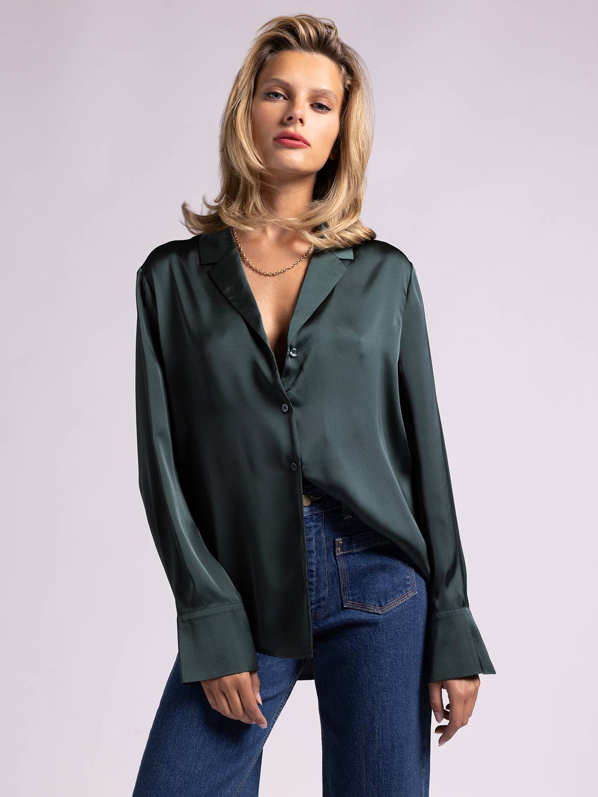 Brienne Button Up Charmeuse Shirt
