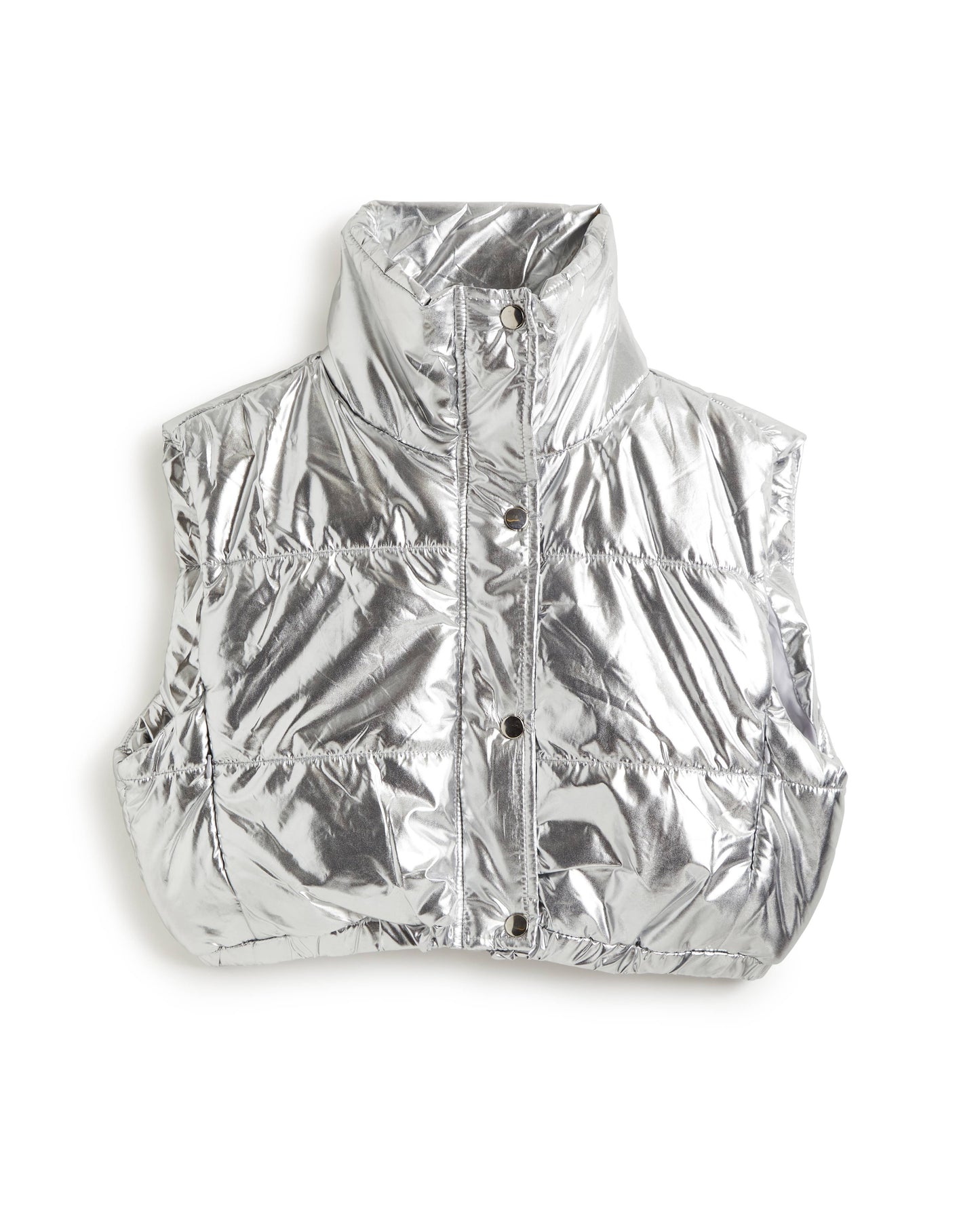 GIRLS-METALLIC CROPPED PUFFER VEST WITH PULL TAB