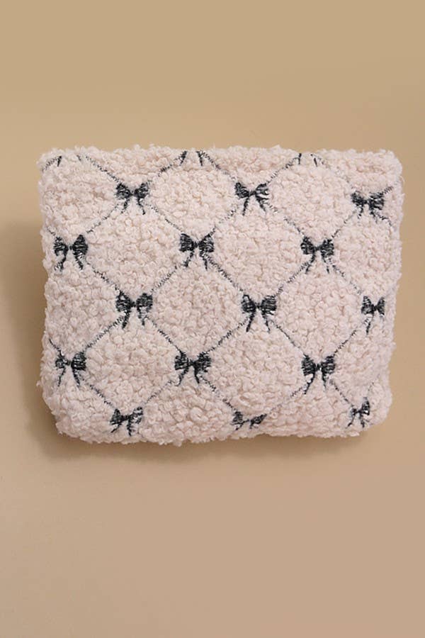 BOW SOFT LAMB WOOL COSMETIC POUCH BAG | 40P539