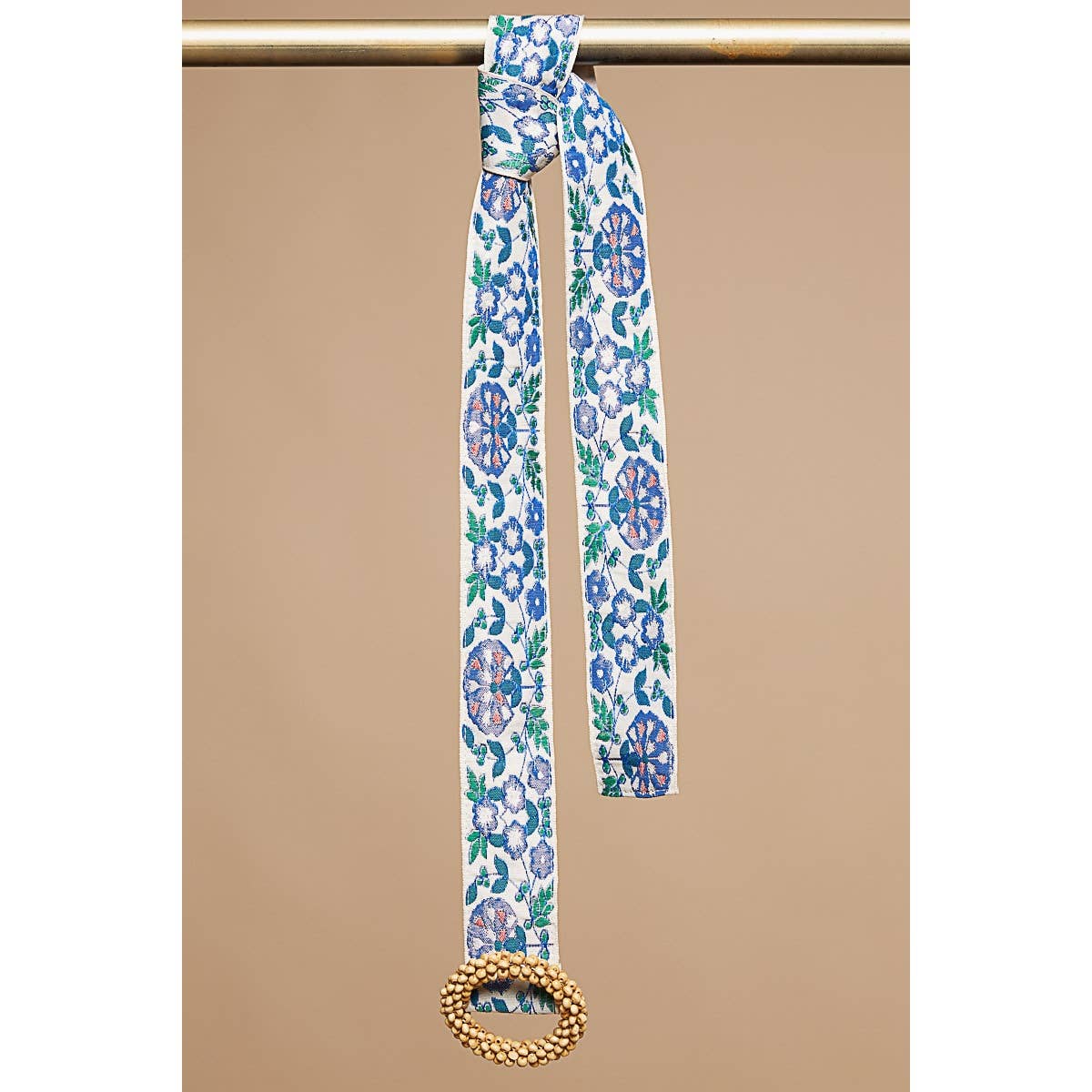 Blue floral print circular buckle belt