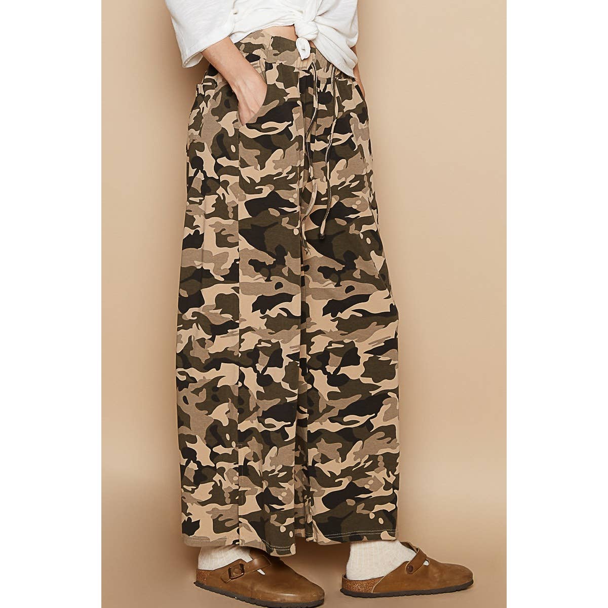 Vintage washed stretchable waist band casual pants