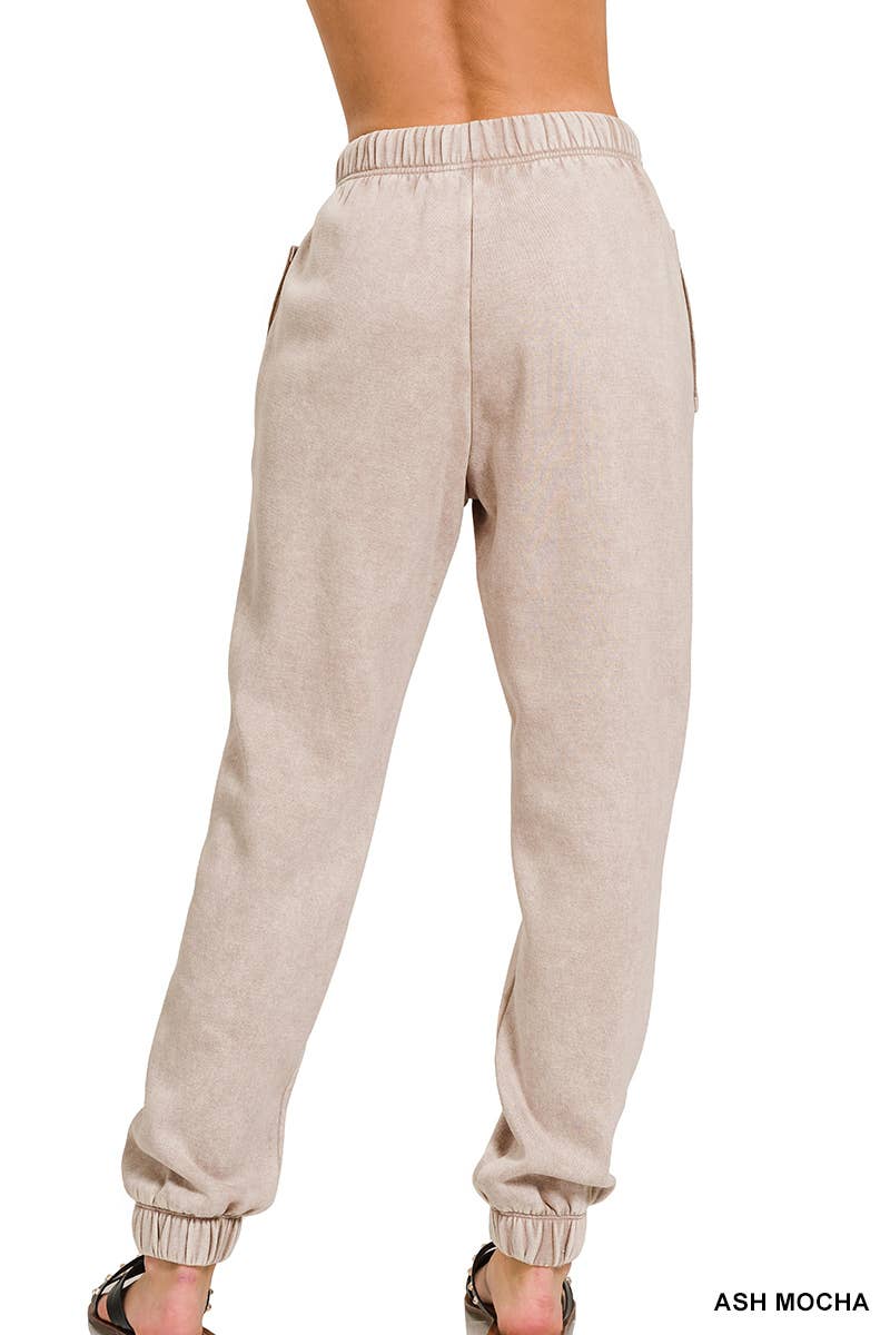 Acid Wash Fleece Sweatpants With Pockets