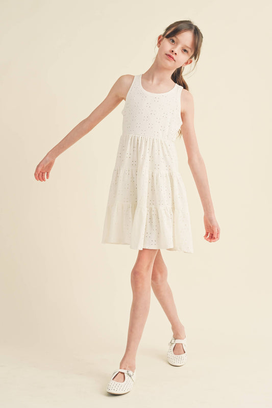 TWEEN KIDS GIRLS EYELET SLEEVELESS KNIT DRESS (7-12)