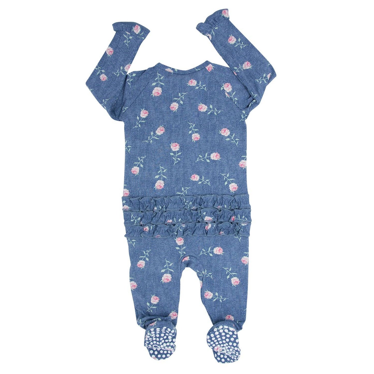 Ruffle Footie Denim Roses