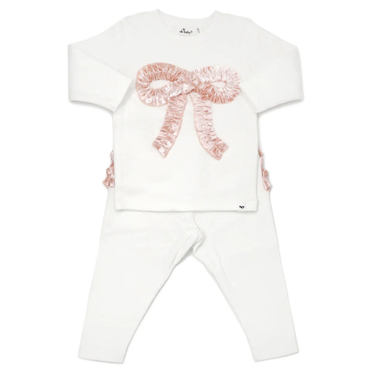 Velvet Ruffle Bow Pink 2pc set - oh baby!