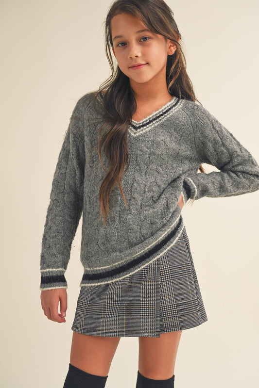 TWEEN KIDS GIRLS Preppy V Neck SWEATER