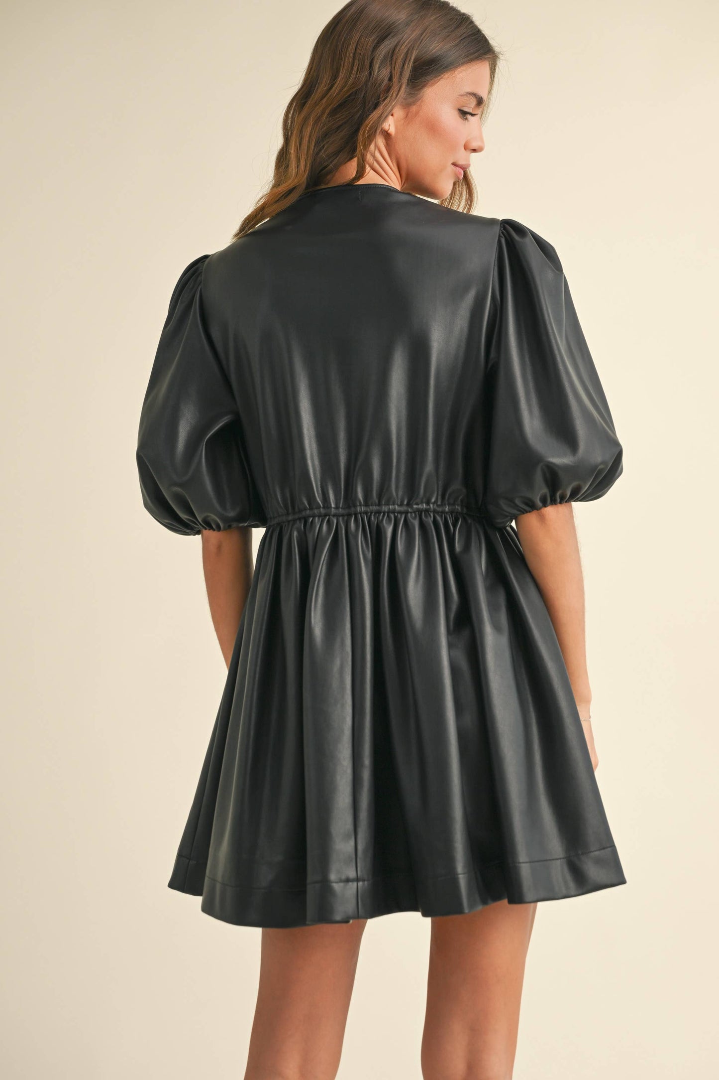 FAUX LEATHER TIED IN FRONT DRESS