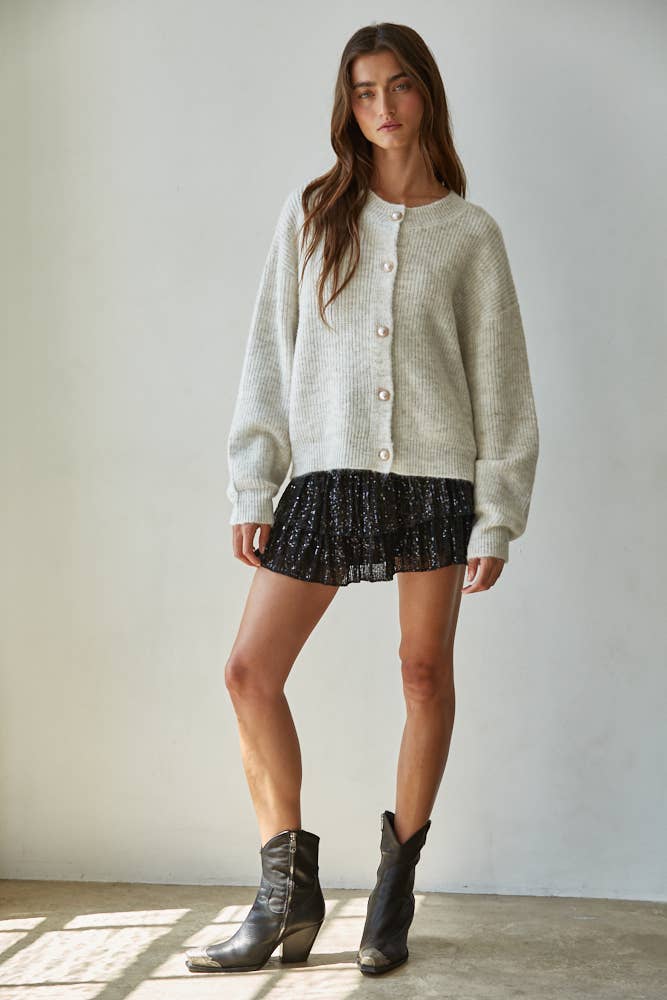 Woven Polyester Spandex Sequin Tiered Mini Skirt