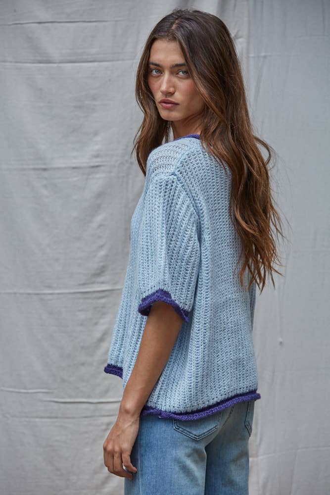 Knit Sweater Short Sleeve Pullover Top
