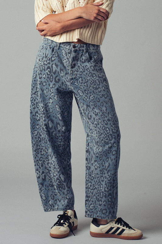 Leopard Print Relaxed Straight Denim Pants