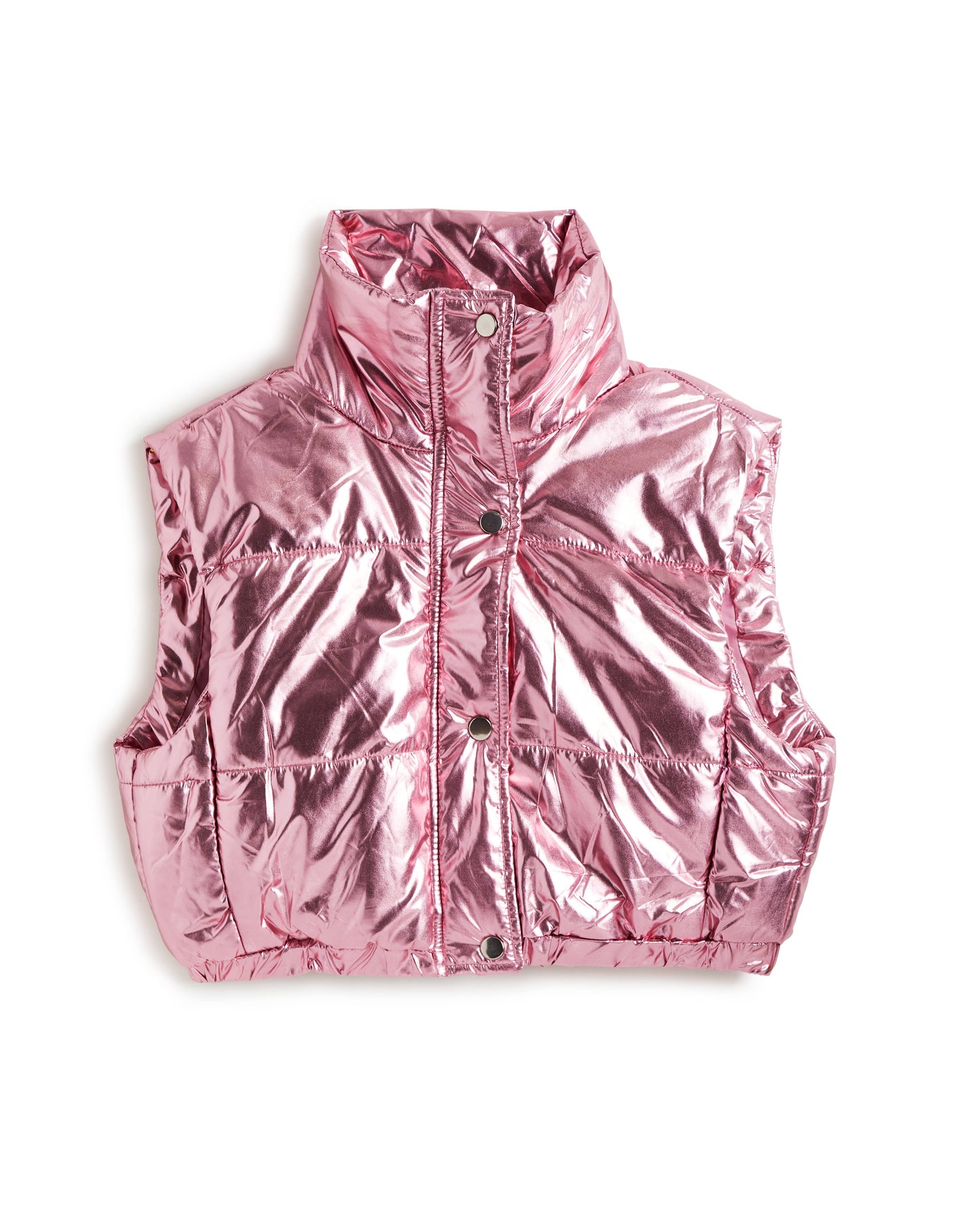 GIRLS-METALLIC CROPPED PUFFER VEST WITH PULL TAB