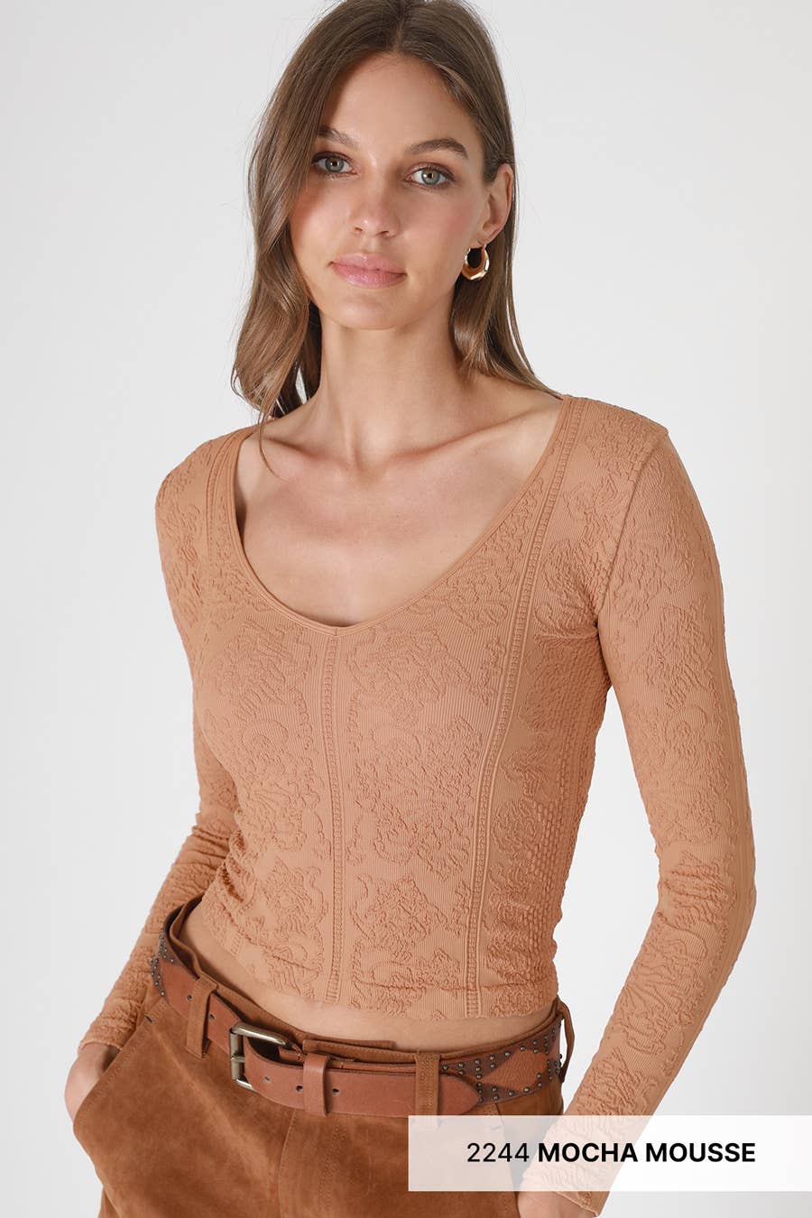 Lace Textured V Neck Top