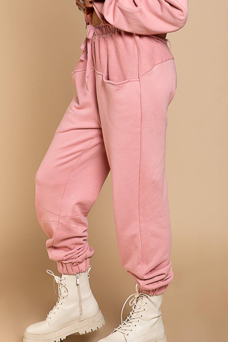 Elastic band waist solid french terry jogger pants