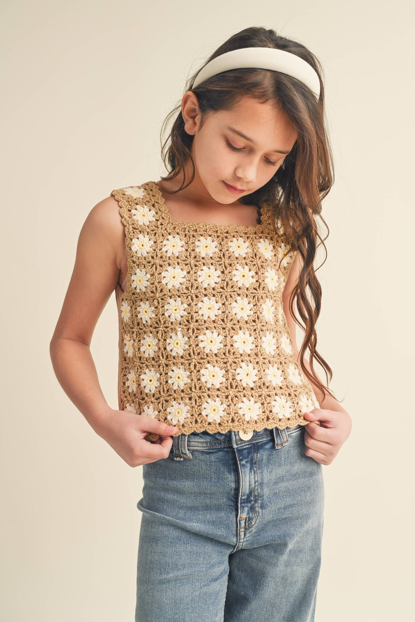 TWEEN KIDS GIRLS SLEEVELESS CROCHET TOP