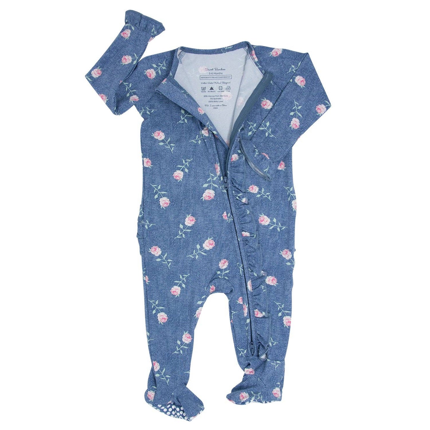 Ruffle Footie Denim Roses