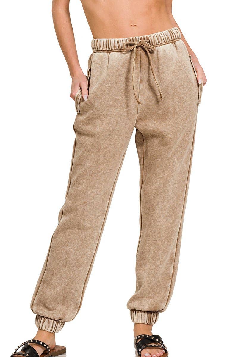 Acid Wash Fleece Sweatpants With Pockets