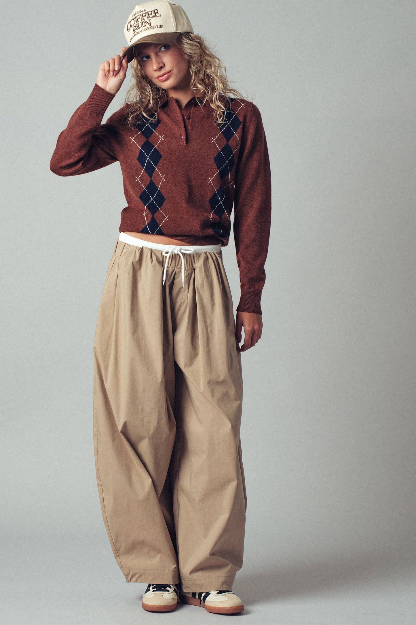 Contrast Waist Cocoon Leg Pants