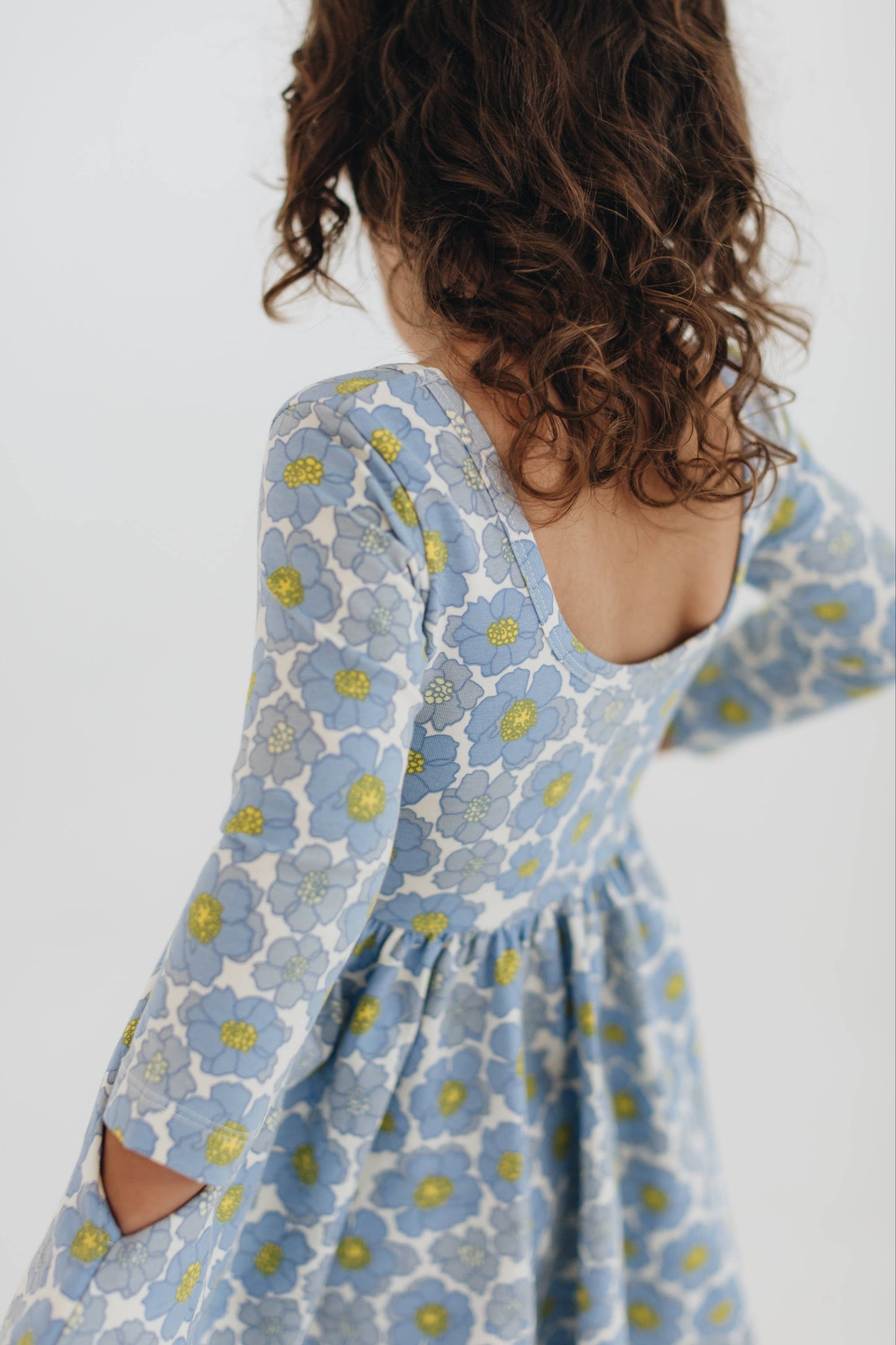 Good Apples - 3/4 Sleeve Twirl Dress in Periwinkle Meadow