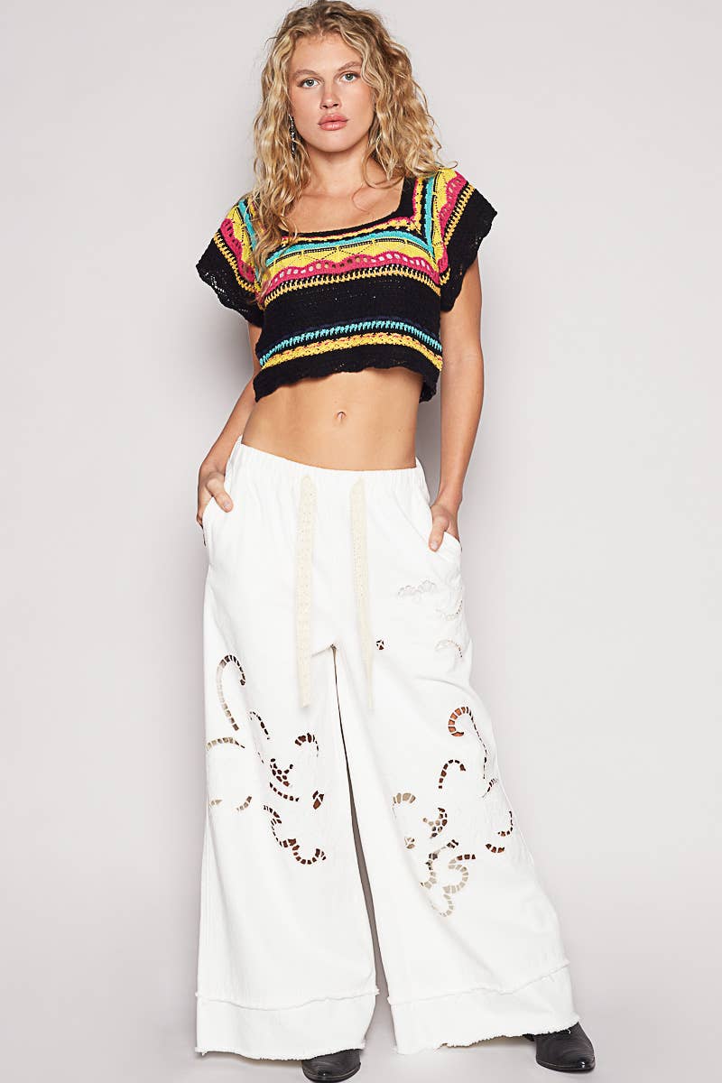Vintage washing outseam woven twill wide pants