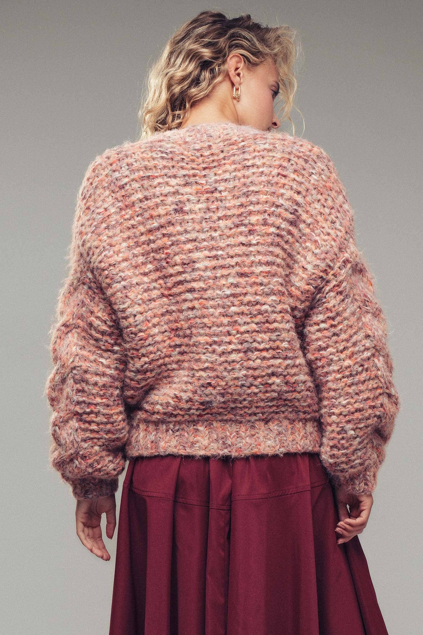 Chunky Marled Knit Gold Button Cardigan