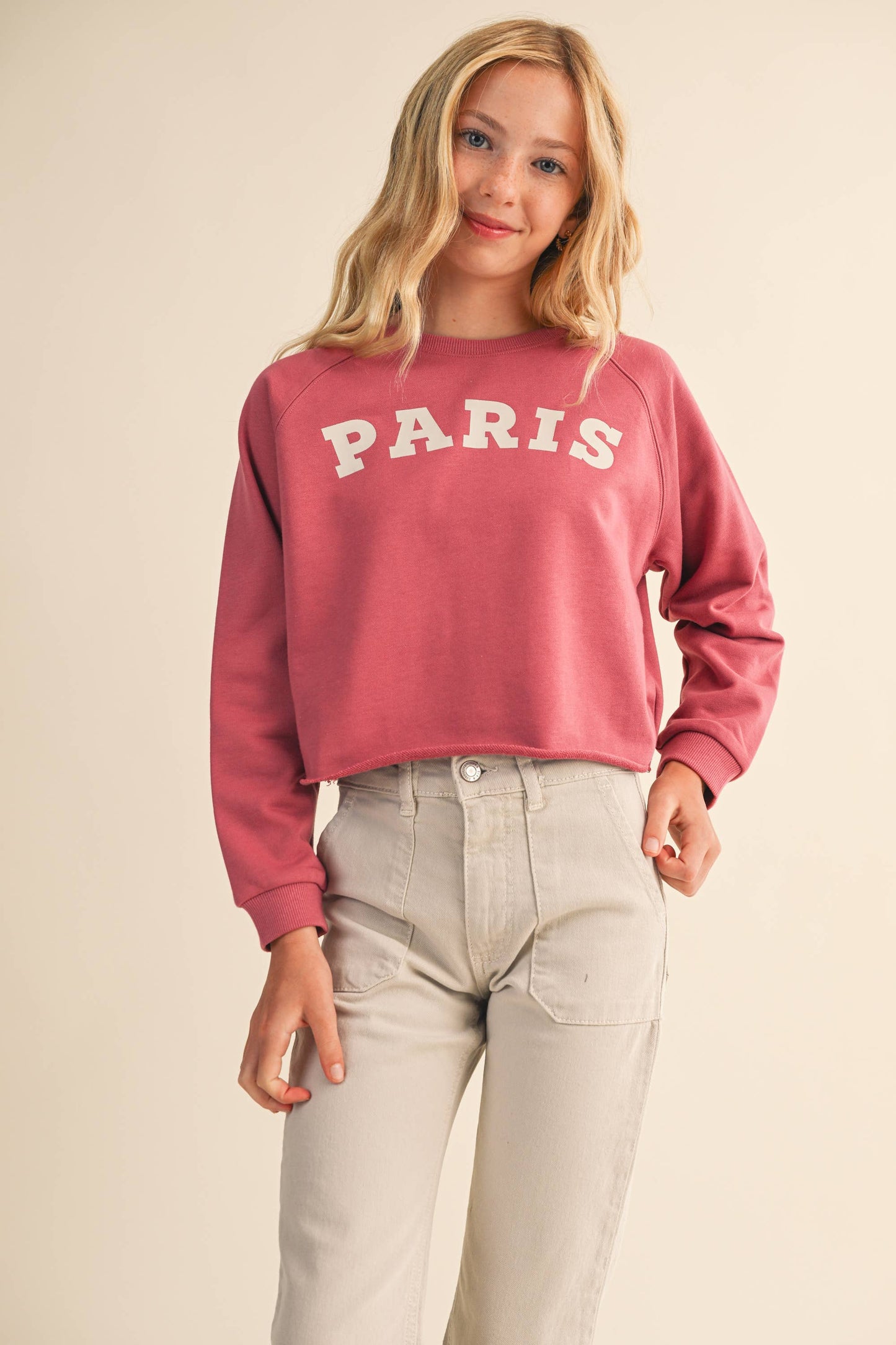 TWEEN KIDS GIRLS CROPPED RAGLAN SWEATSHIRT (7-14)