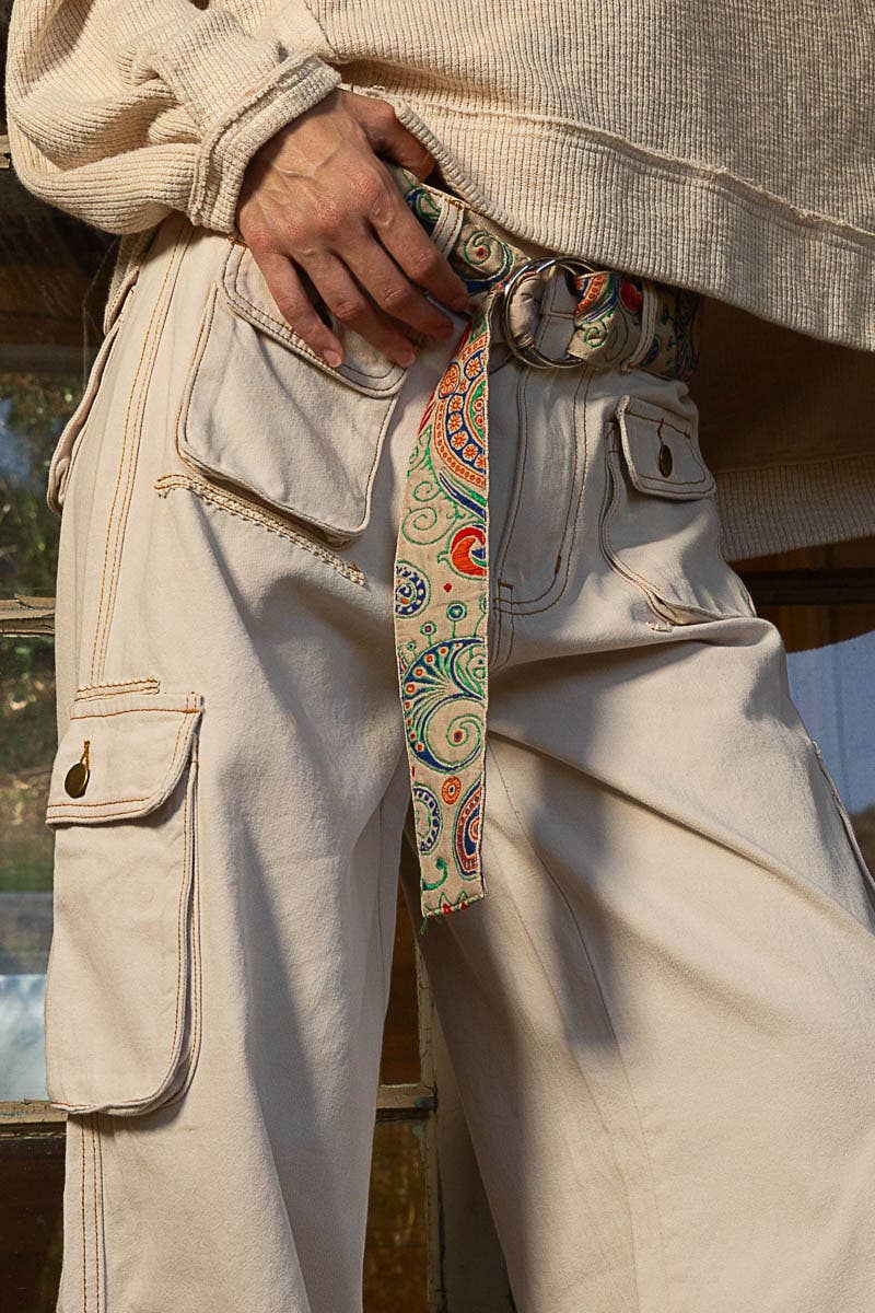 Embroidered patterns ring tie cloth belt