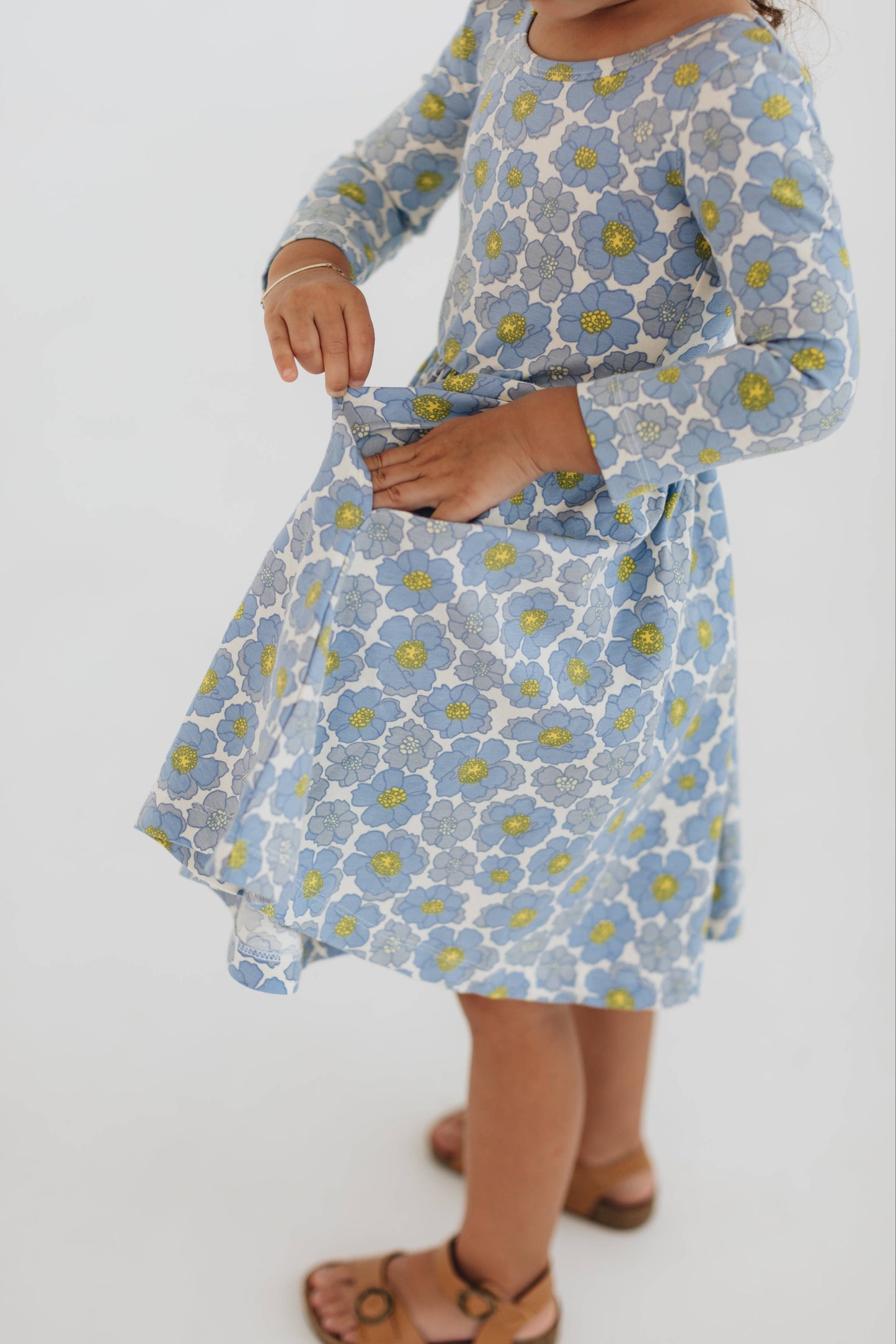 Good Apples - 3/4 Sleeve Twirl Dress in Periwinkle Meadow