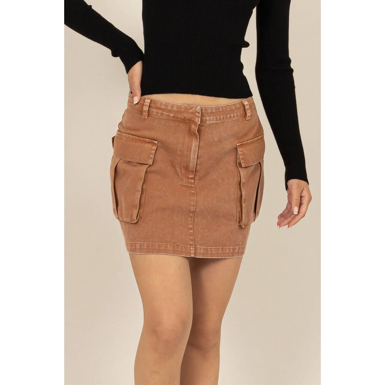 MINERAL WASHED CARGO MINI SKIRT