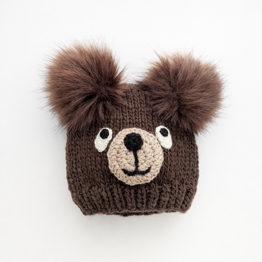 Brown Bear Hand-Knit Beanie Hat for Babies & Kids | Huggalugs