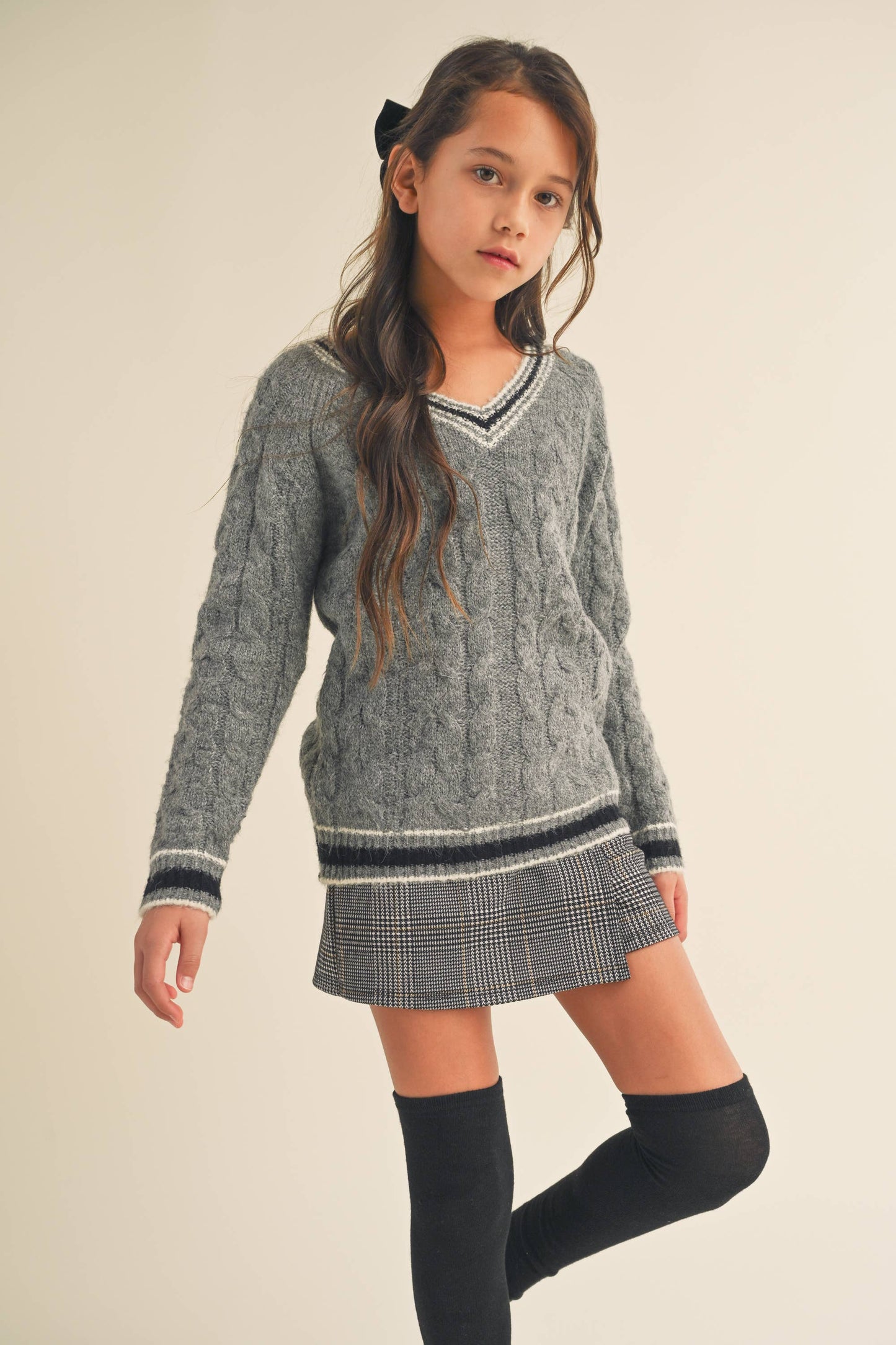 TWEEN KIDS GIRLS Preppy V Neck SWEATER