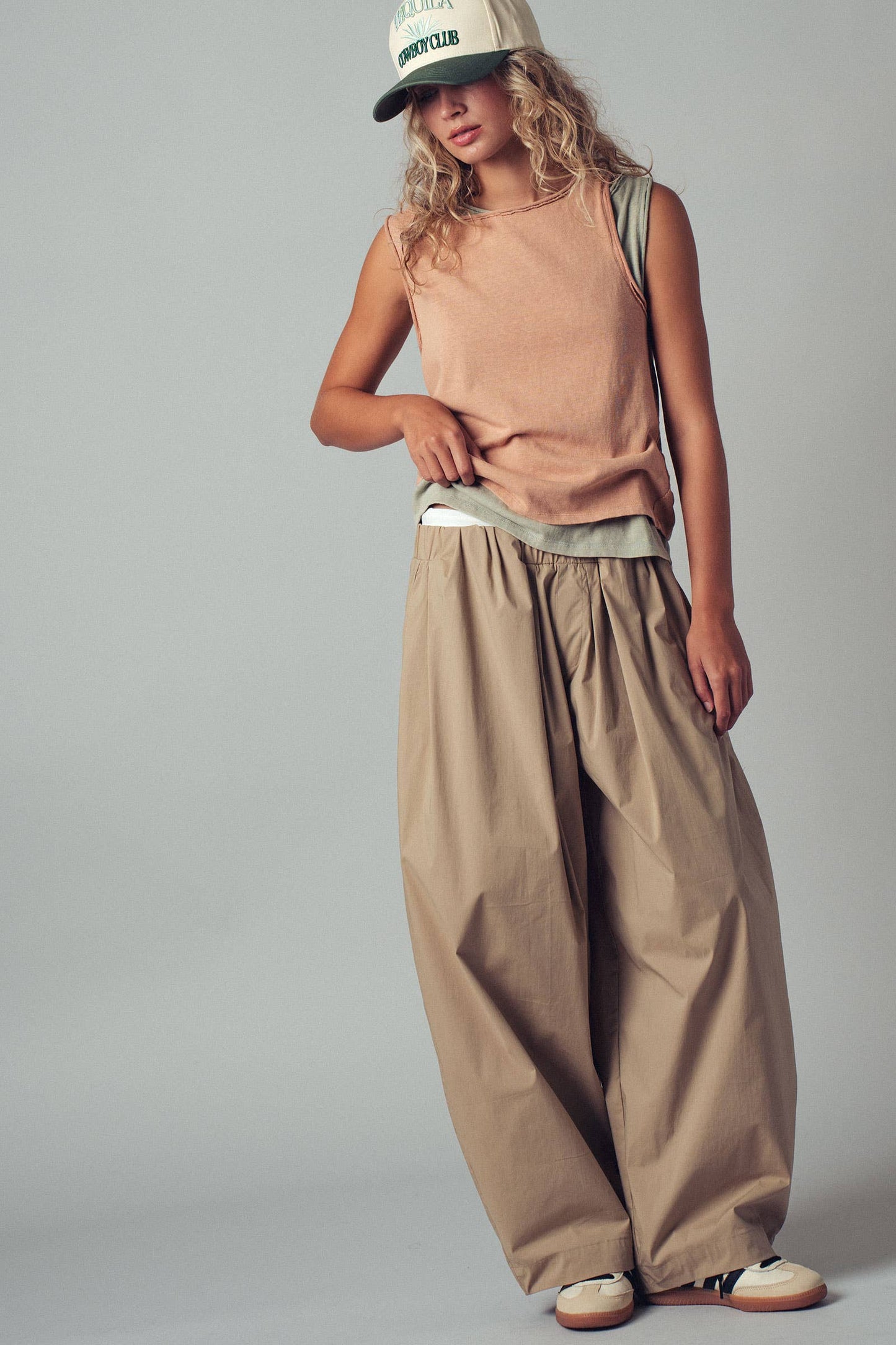 Contrast Waist Cocoon Leg Pants