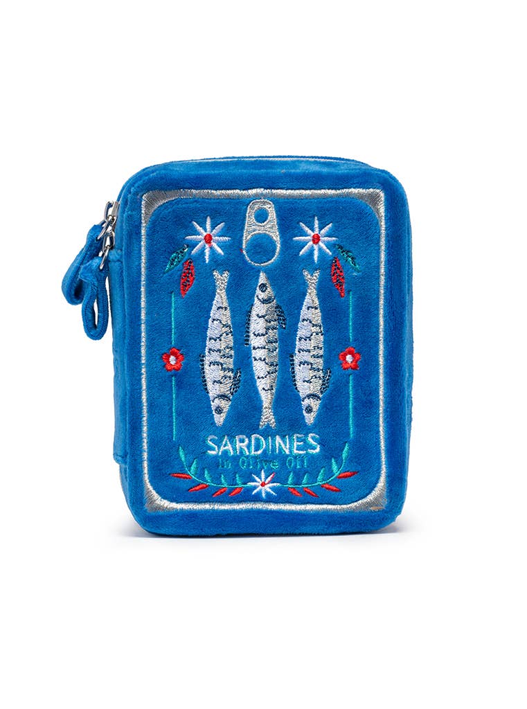 Velvet Jewelry Zip Case / Organizer - Sardine Can - Blue