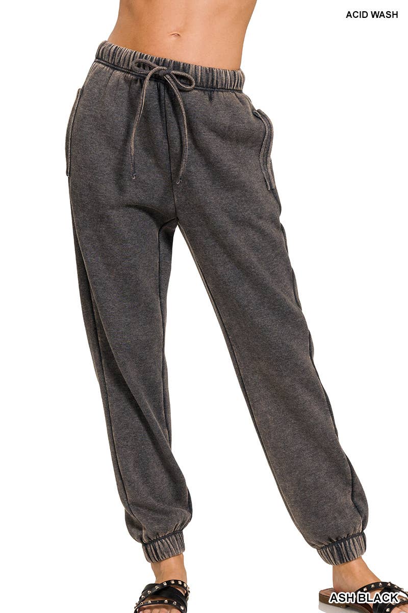 Acid Wash Fleece Sweatpants With Pockets